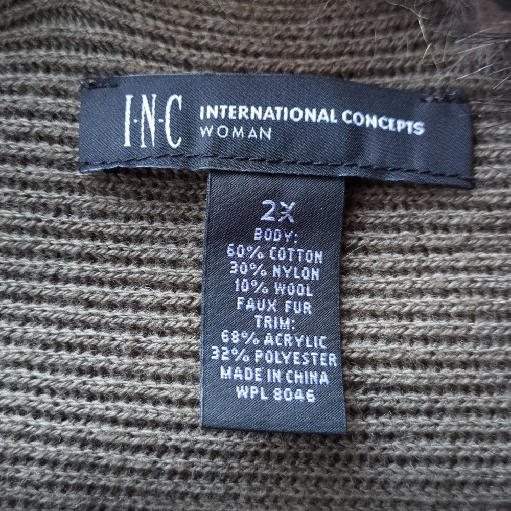 INC International Concepts Womens  Front Cardigan Sweater Faux Fur Trim Taupe 2X - Picture 9 of 10